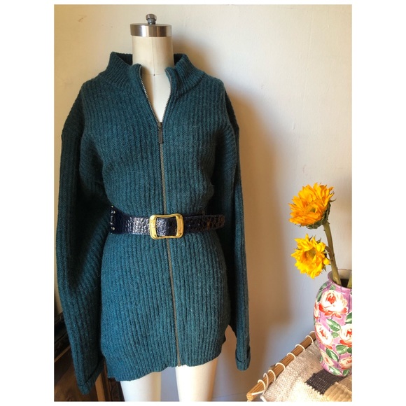 LL Bean green wool oversized zip up cardigan jacket sweater - Picture 11 of 17